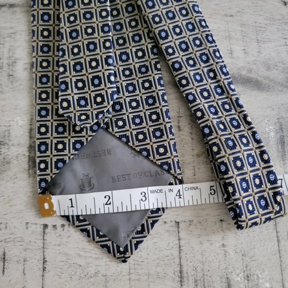 Robert Talbott Navy Geometric Print Silk Tie 58" x 4" - Picture 9 of 10